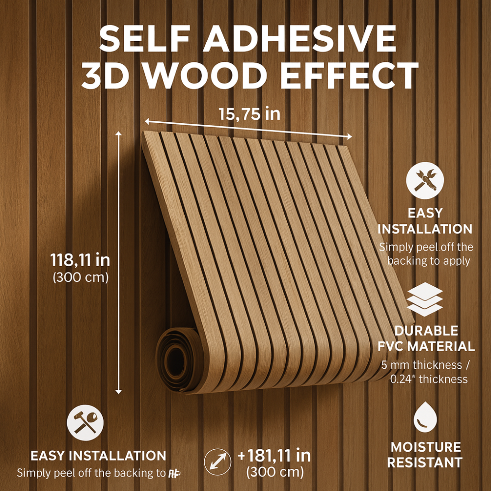 Wall Panels 3D Wood Effect Self Adhesive PVC Home Decor Roll