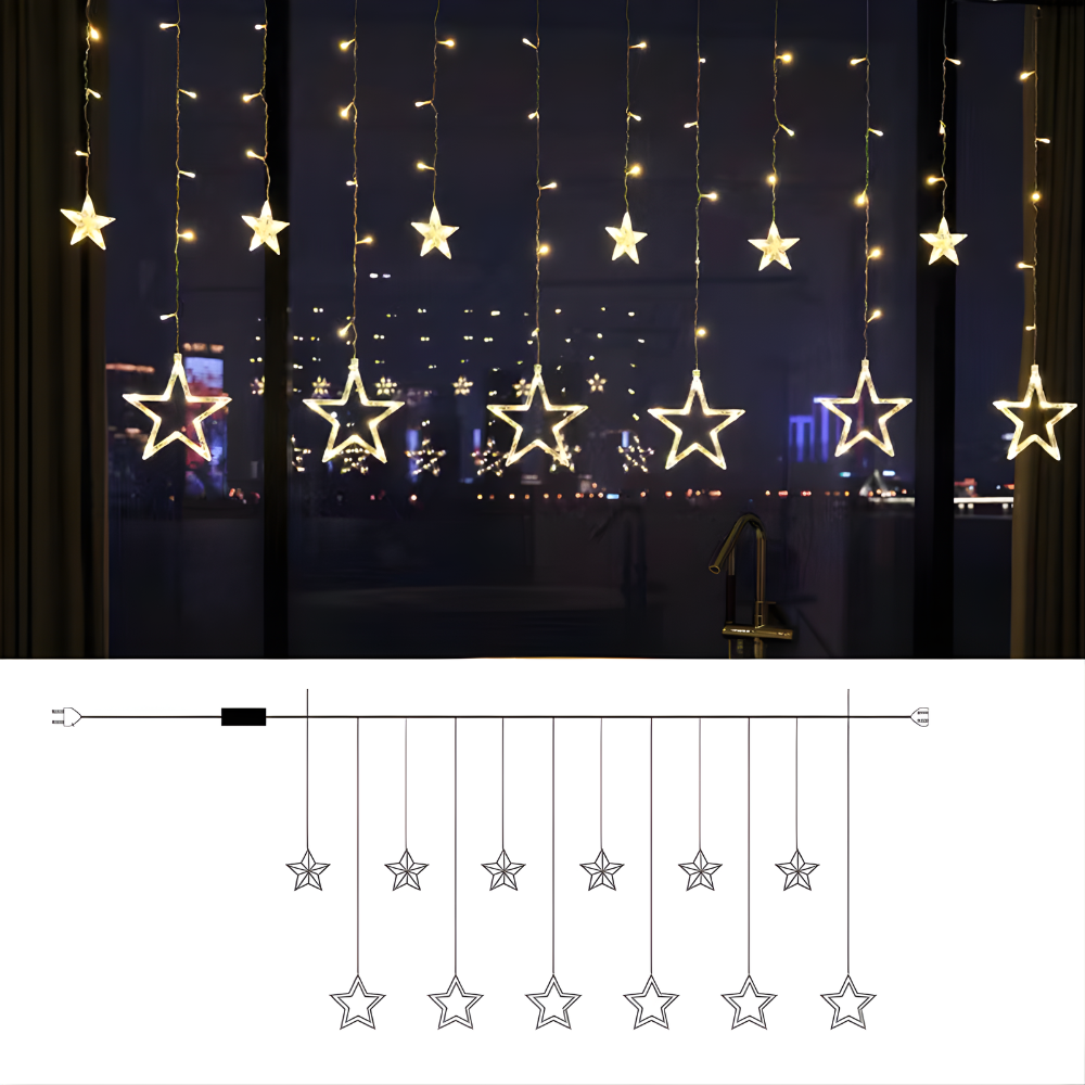 LED Star Light Curtain Warm White Indoor  Outdoor Holiday Decor