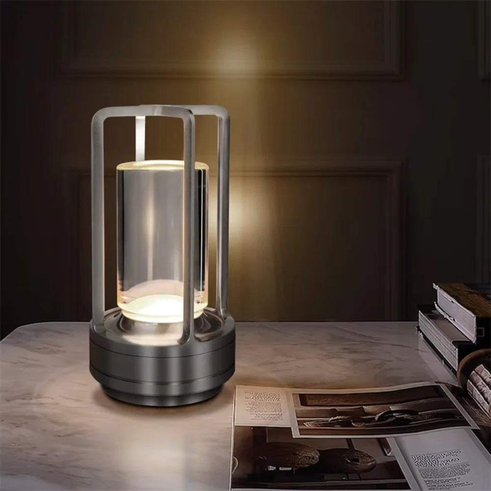 Table Lamp Modern Metal Cylinder LED Light Decor Accent