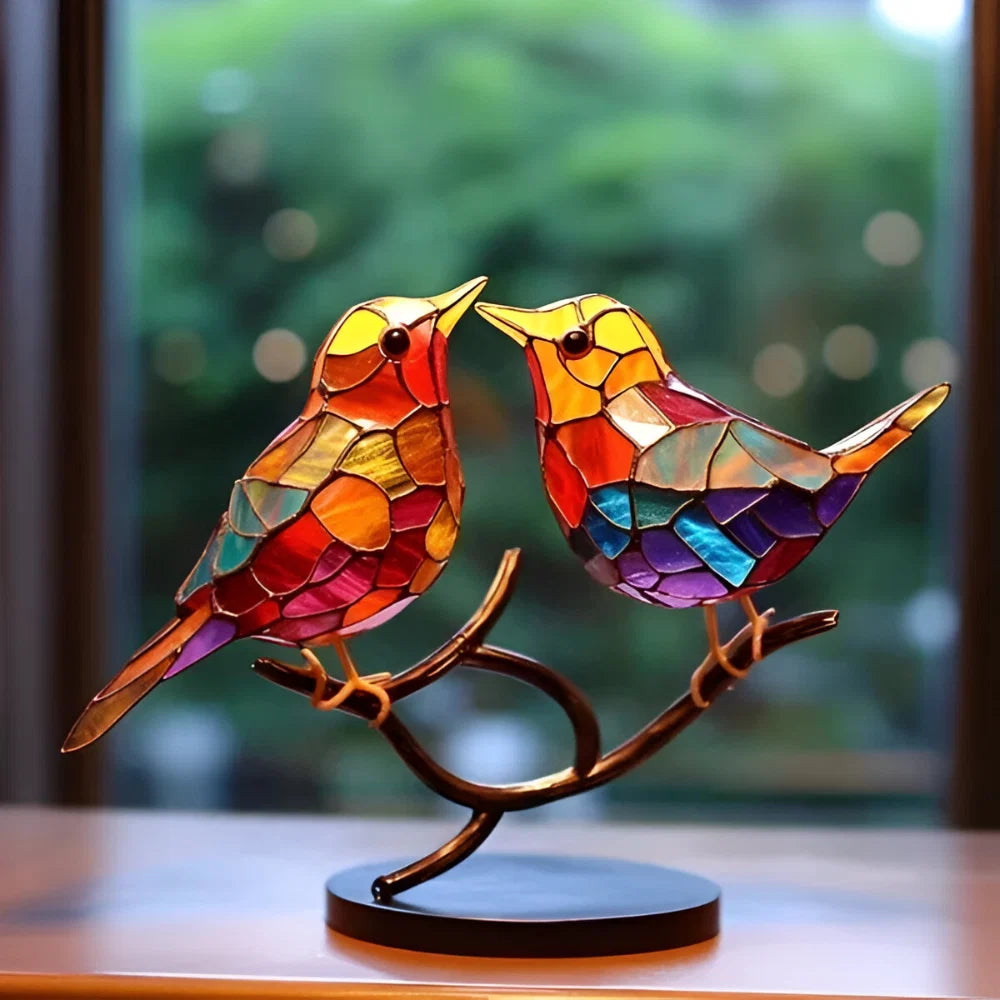 Home Decor Glass Bird Sculpture Table Accent Colored Figurine