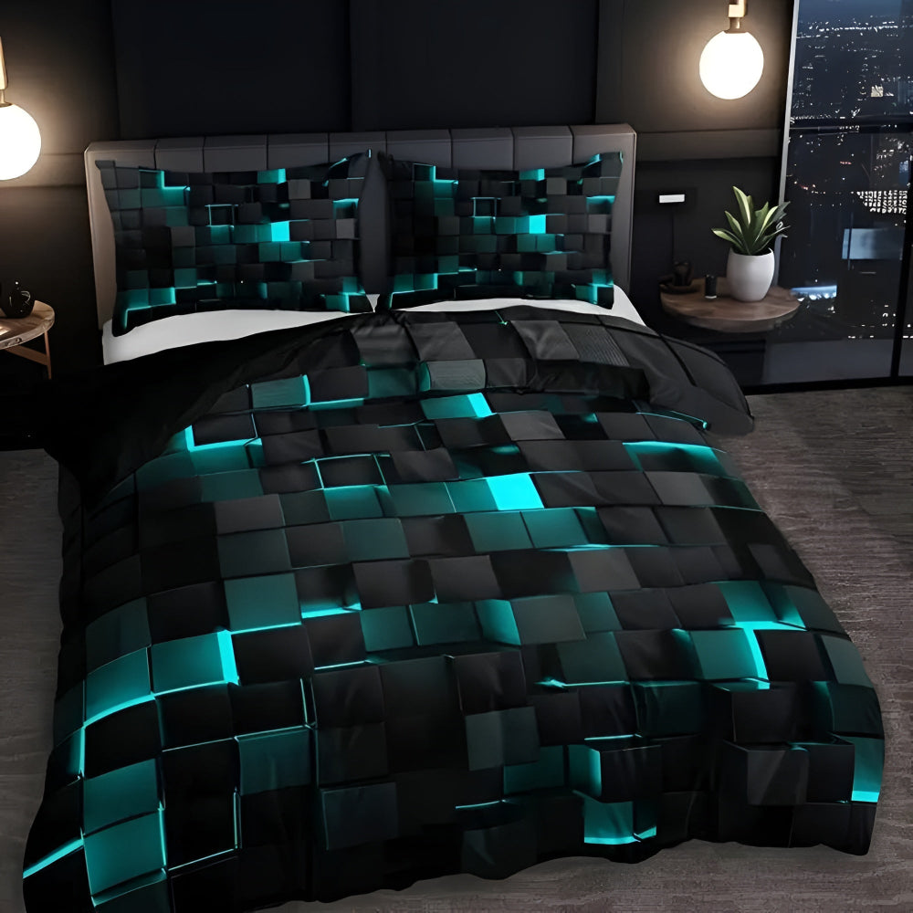 Neon 3D Grid Quilt Cover Set Modern Bedroom Decor