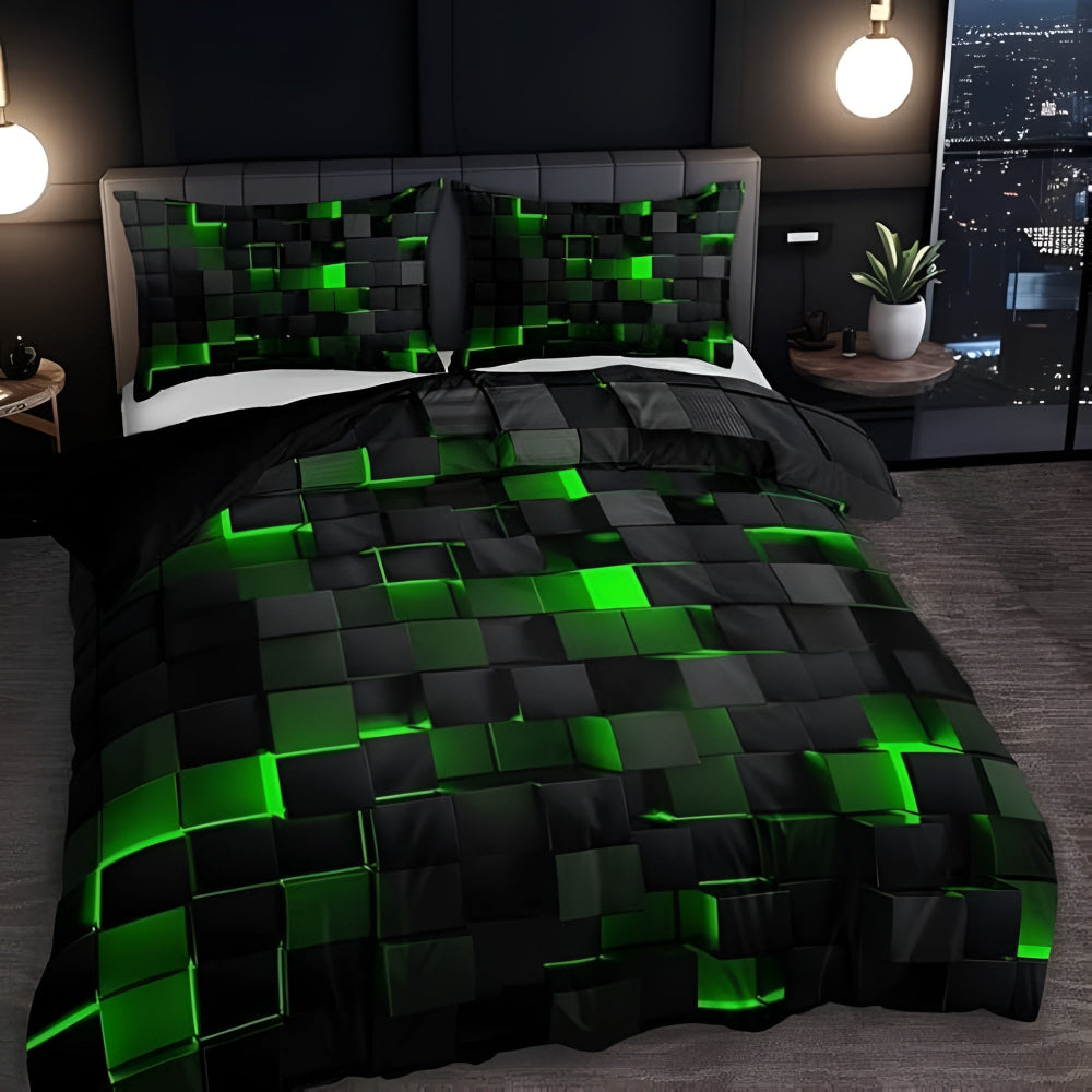 Neon 3D Grid Quilt Cover Set Modern Bedroom Decor