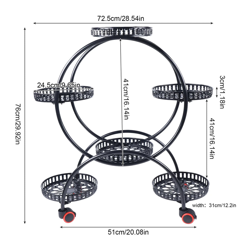 Metal Plant Stand with Wheels | 6-Tier Flower Pot Holder for Indoor & Outdoor Decoration