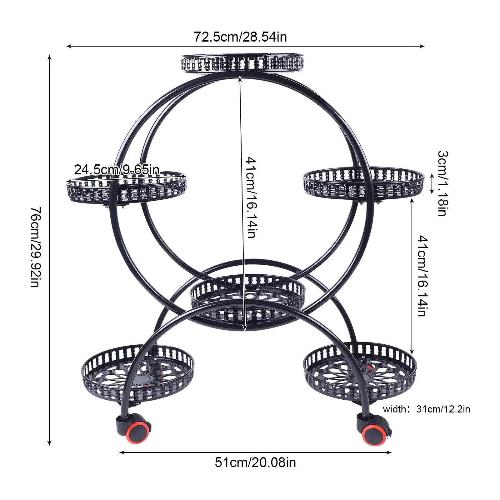 Metal Plant Stand with Wheels | 6-Tier Flower Pot Holder for Indoor & Outdoor Decoration
