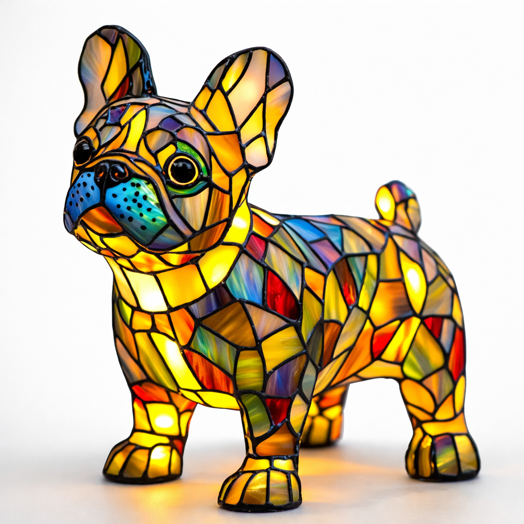 Table Lamp Colorful Stained Glass Dog LED Decorative Night Light