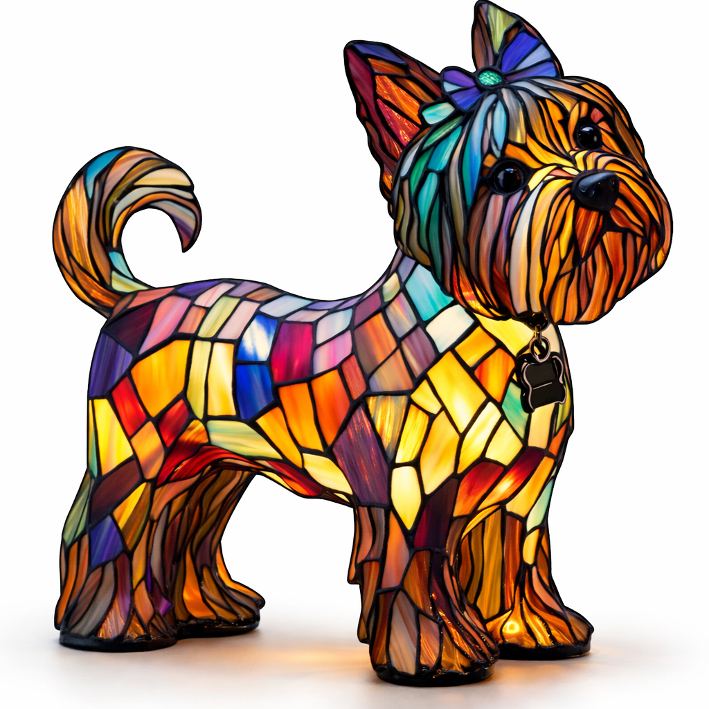 Table Lamp Colorful Stained Glass Dog LED Decorative Night Light