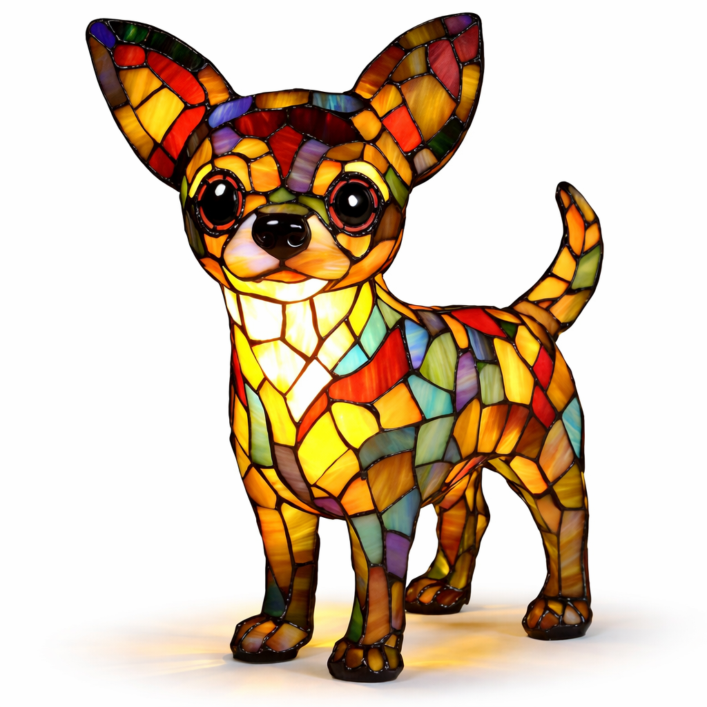 Table Lamp Colorful Stained Glass Dog LED Decorative Night Light