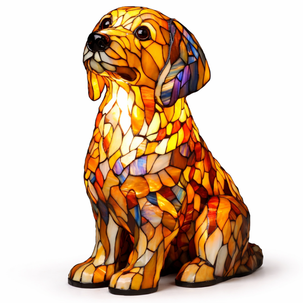 Table Lamp Colorful Stained Glass Dog LED Decorative Night Light