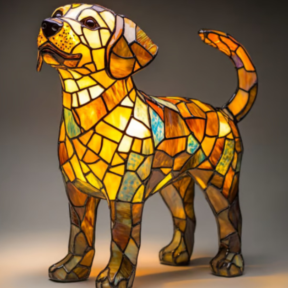 Table Lamp Stained Glass Dog LED Night Light Decorative Desk Lamp