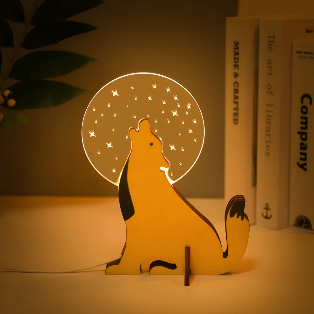Animal Table Lamp Wooden LED Night Light Kids Room Decor