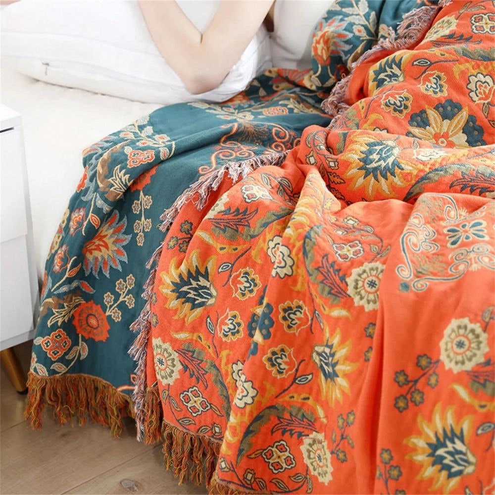 Luxurious Cotton Throw Blanket - Reversible with Elegant Decorative Fringe