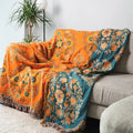 Cotton Throw Blanket Reversible Decorative Fringe Design