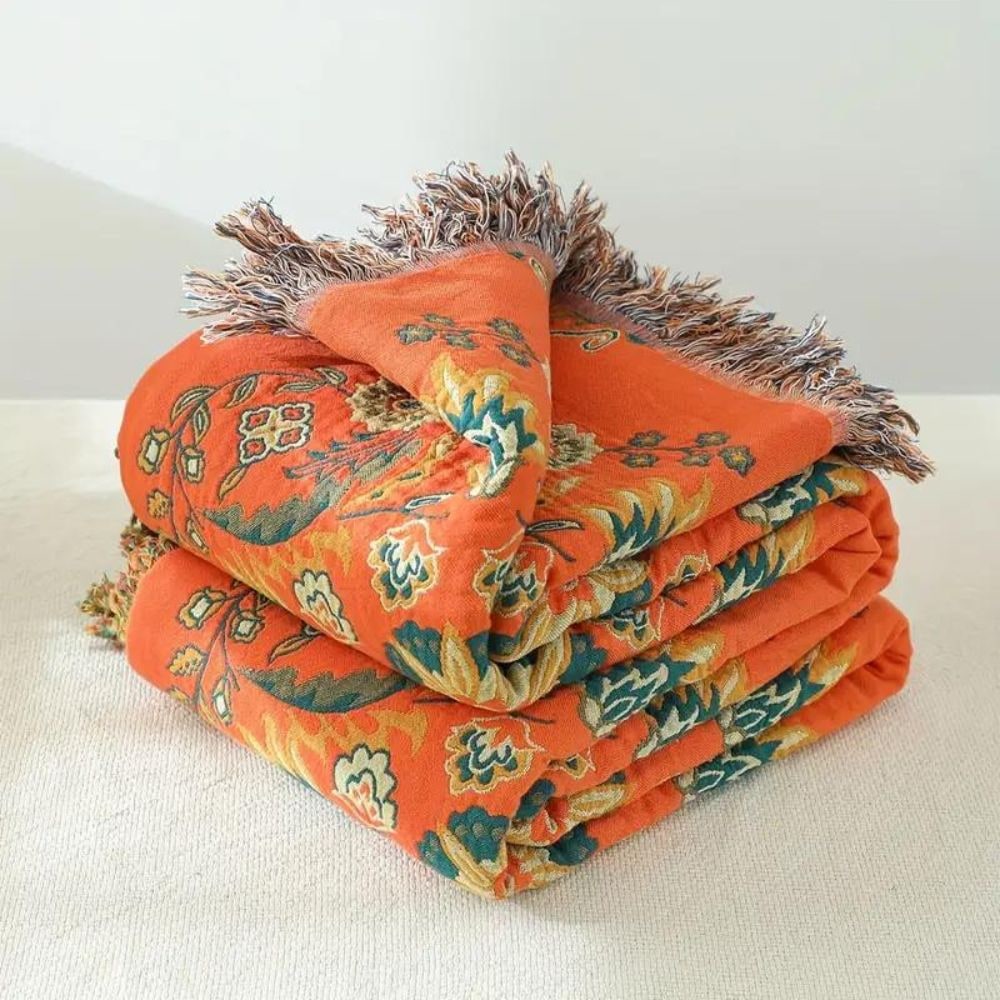 Luxurious Cotton Throw Blanket - Reversible with Elegant Decorative Fringe