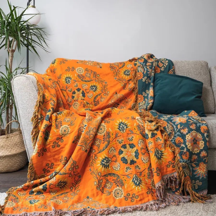 Luxurious Cotton Throw Blanket - Reversible with Elegant Decorative Fringe