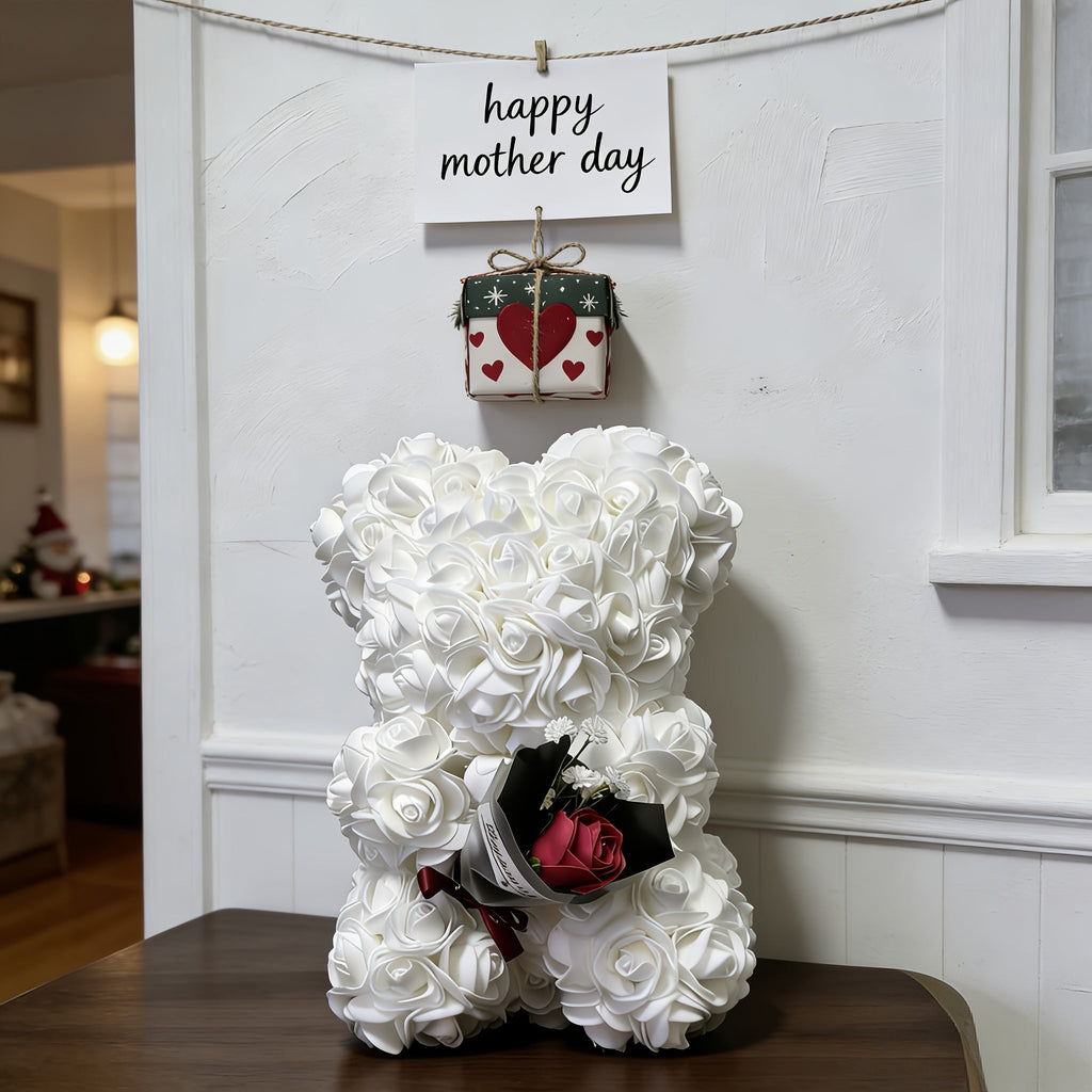 Mothers Day Rose Bear Gift Artificial Flower Teddy Bear Decor