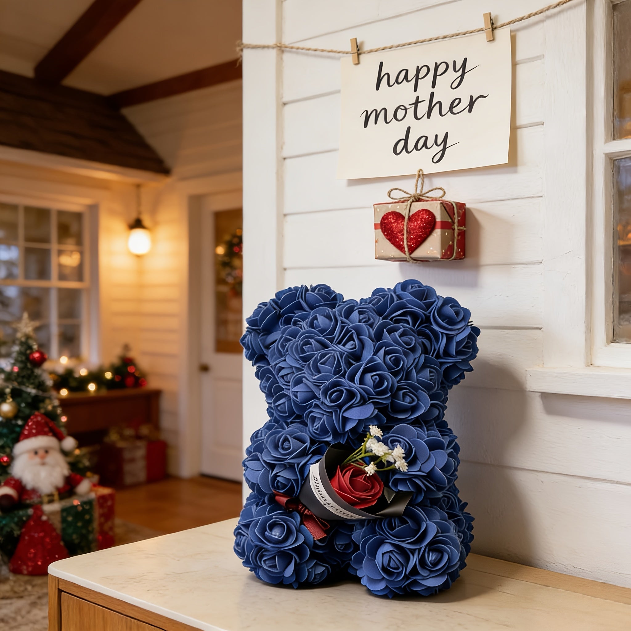 Mothers Day Rose Bear Gift Artificial Flower Teddy Bear Decor