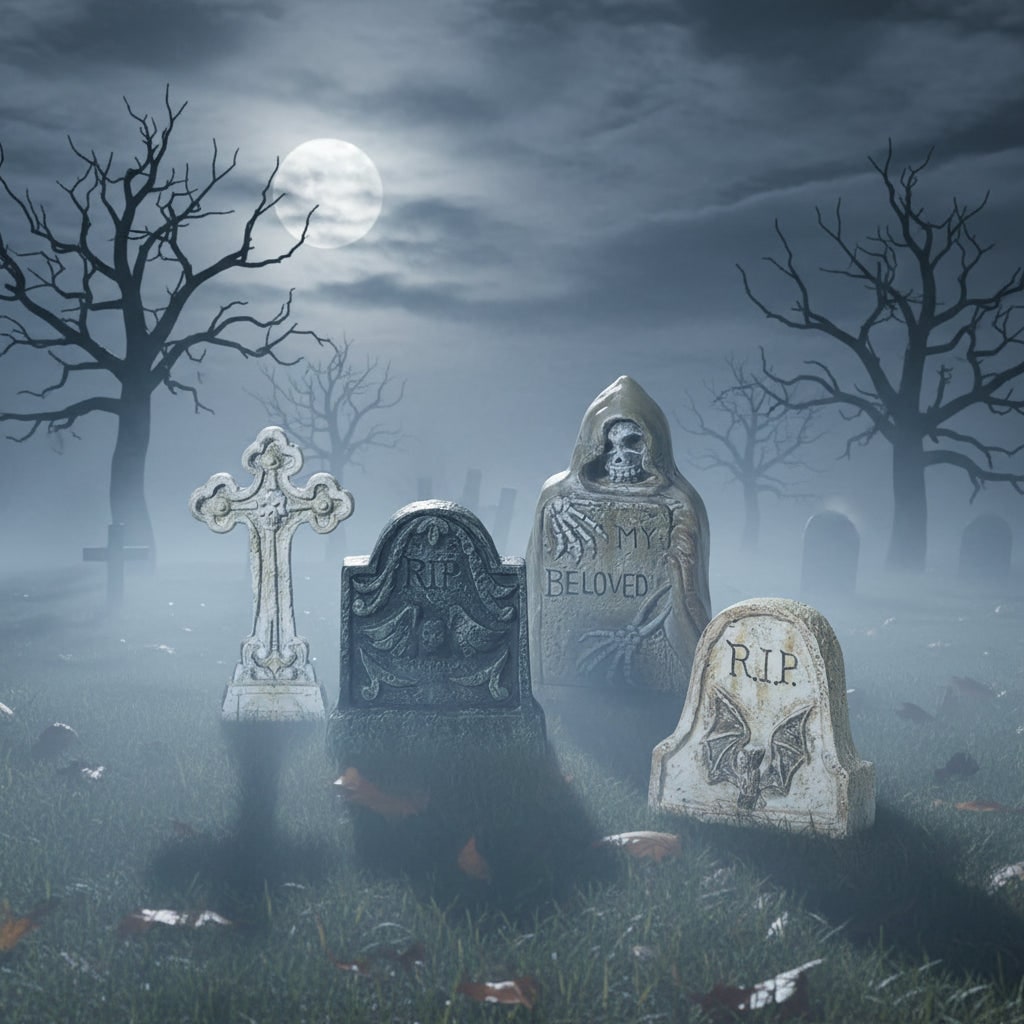 Halloween Table Decor Set: Grave Stone Prop & Spooky Accessories
