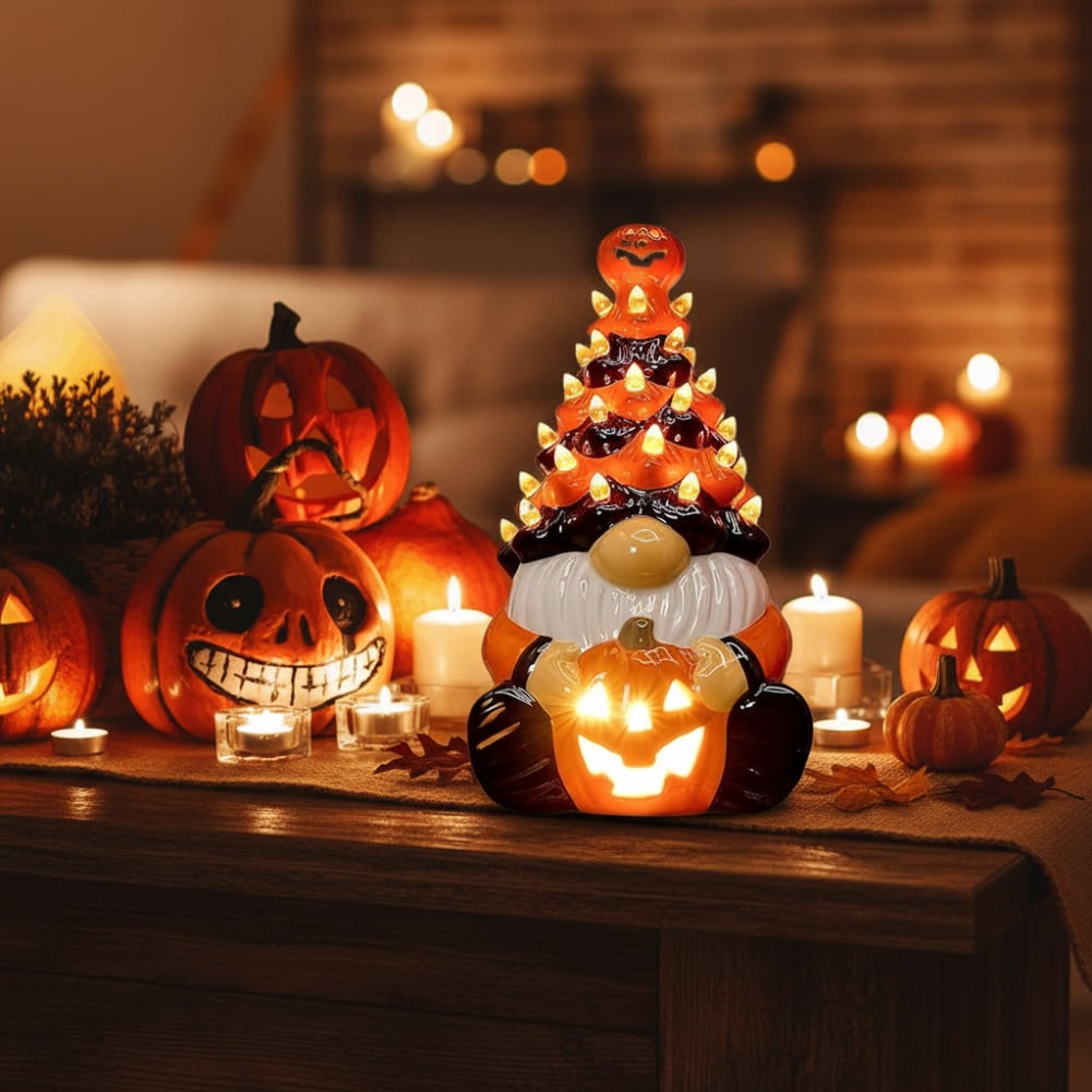 Whimsical Halloween Gnome Statue - Festive Home Decor for the Season