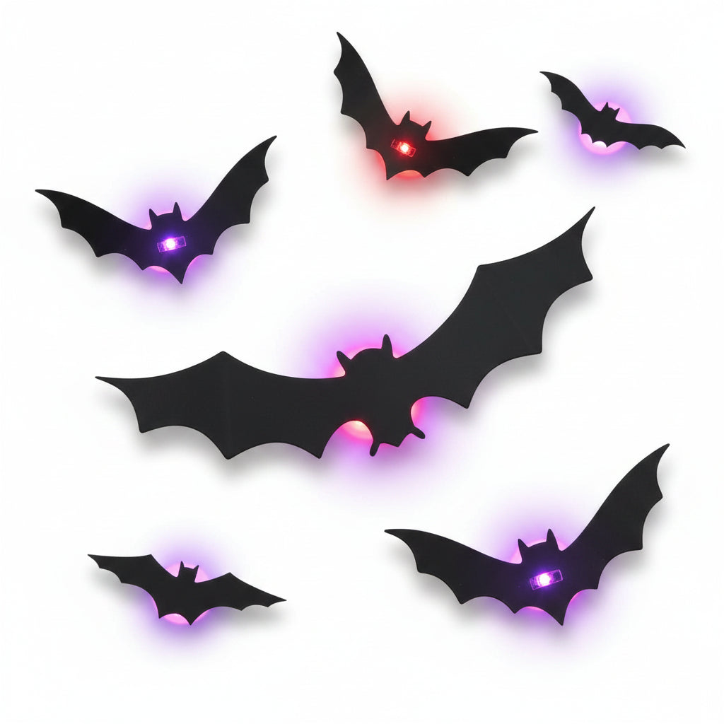 Spooky Halloween LED Bat Lights Wall Art - Illuminated Bat Decor Display