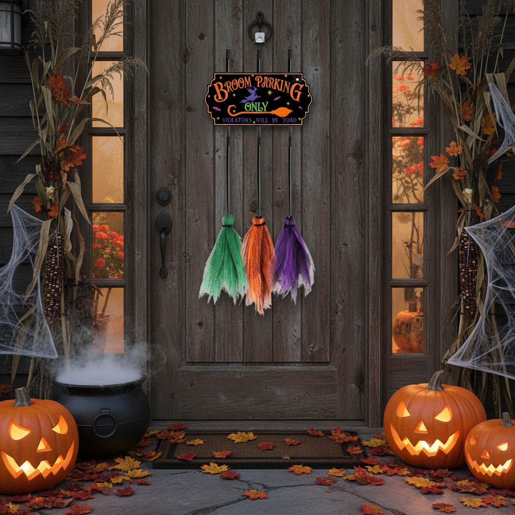 Halloween Decoration Sign – Broom Parking, Fun Home Accent