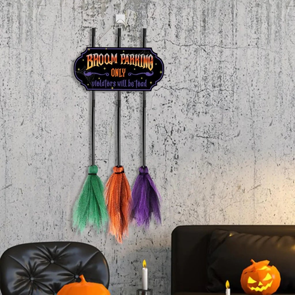 Halloween Decoration Sign – Broom Parking, Fun Home Accent