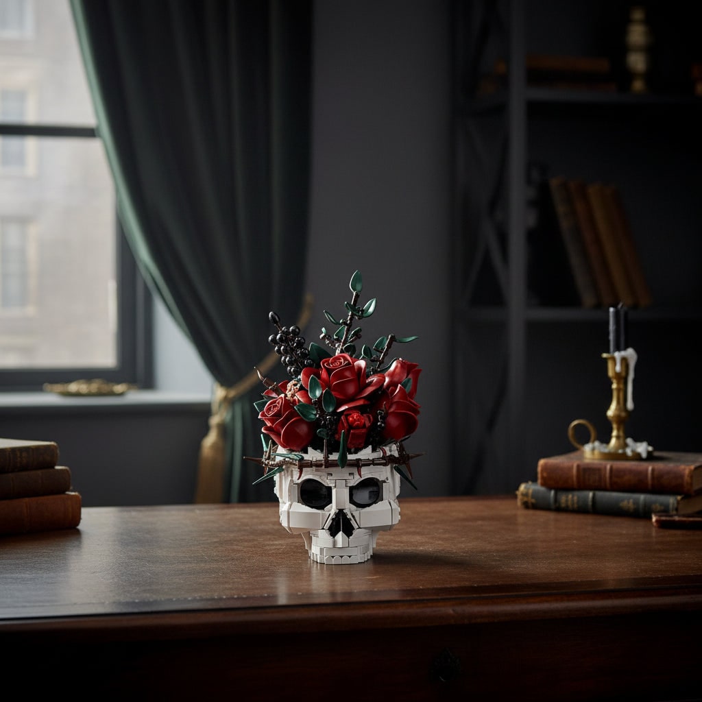 Gothic Skull Flower Arrangement – Spooky Halloween Decoration
