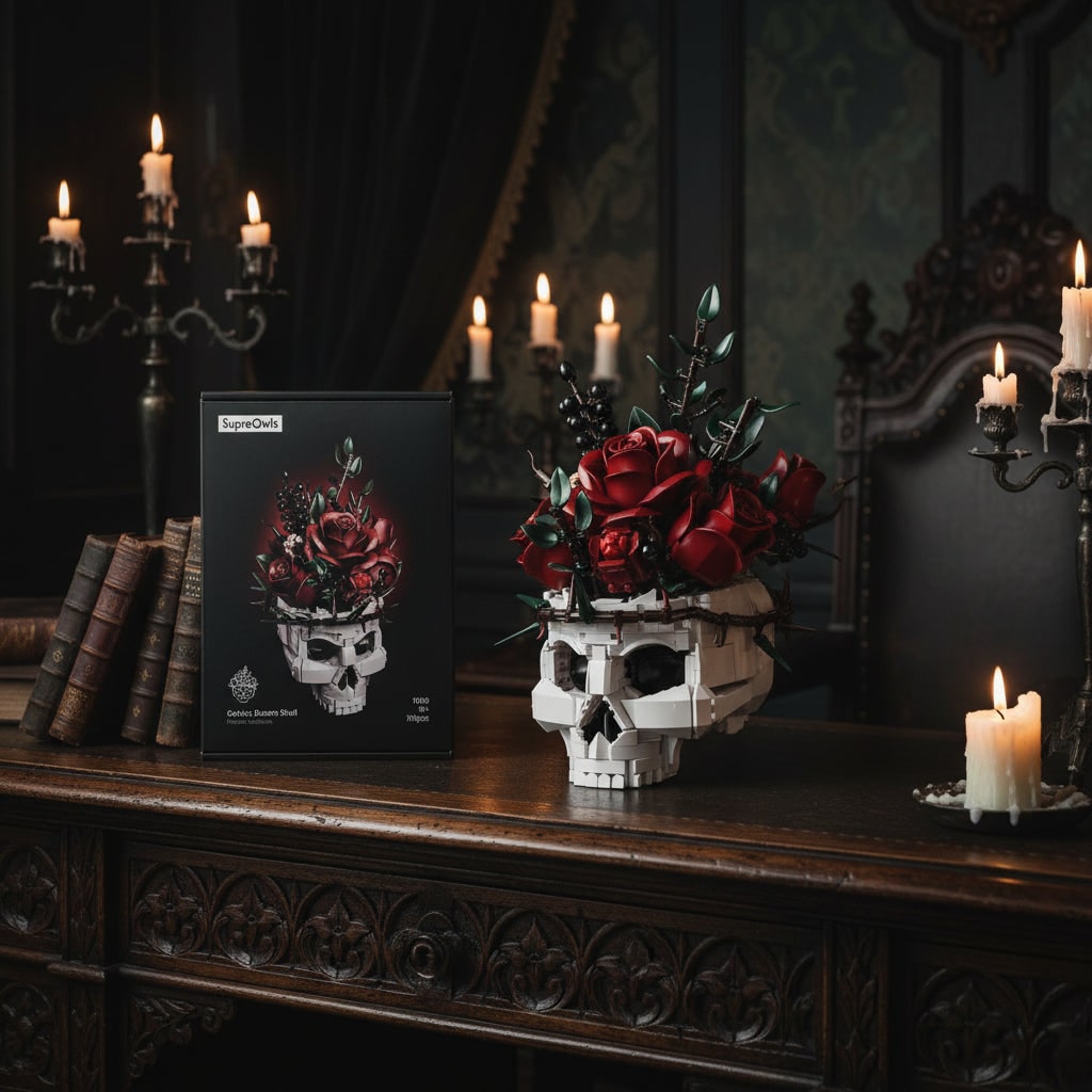 Gothic Skull Flower Arrangement – Spooky Halloween Decoration