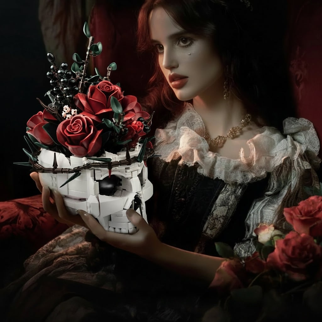Gothic Skull Flower Arrangement – Spooky Halloween Decoration