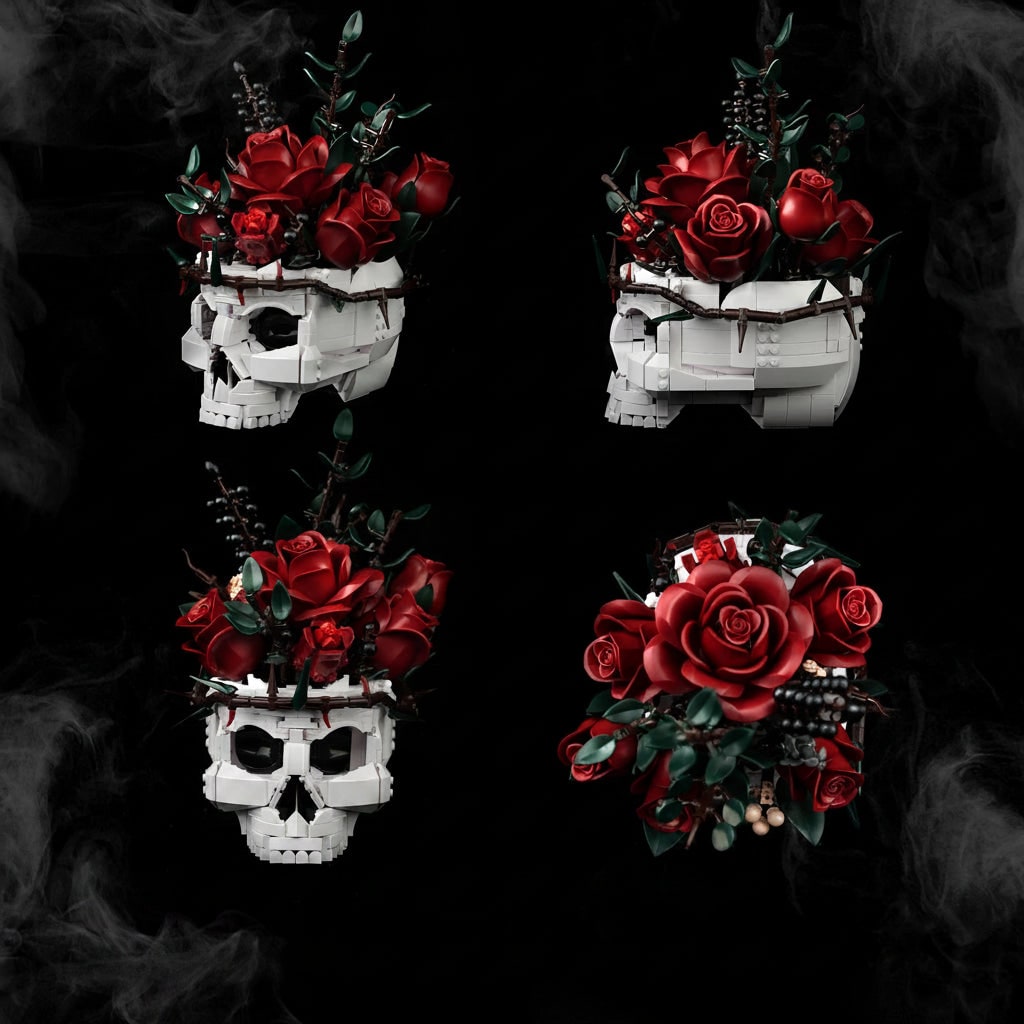Gothic Skull Flower Arrangement – Spooky Halloween Decoration