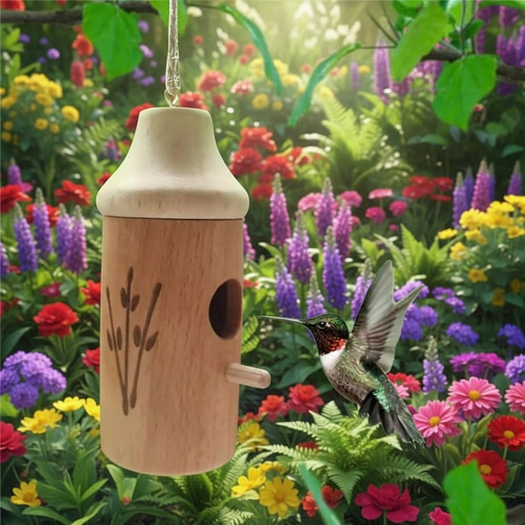 Handcrafted Wooden Hummingbird House — Garden Birdhouse Decor