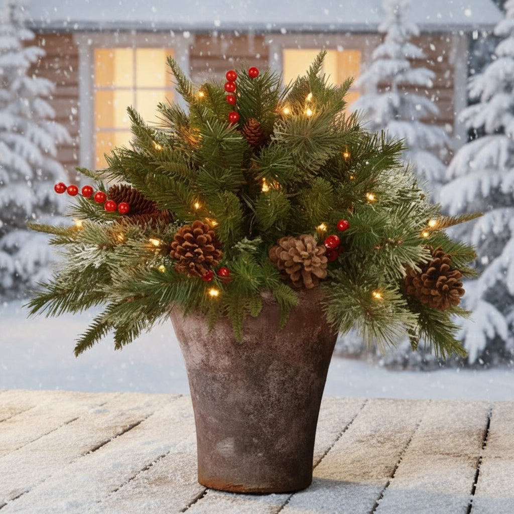 LED Evergreen Urn Filler – Festive Holiday Décor for Wreaths and Planters