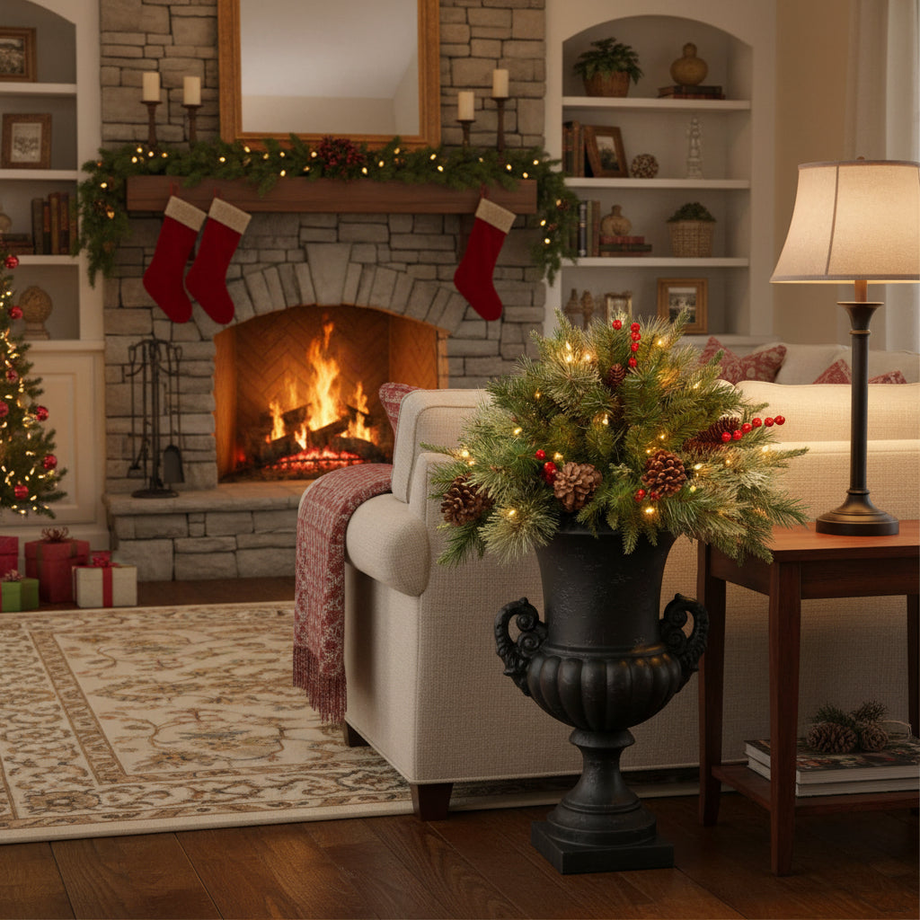 LED Evergreen Urn Filler – Festive Holiday Décor for Wreaths and Planters