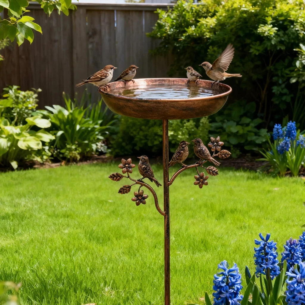 Elegant Metal Bird Bath Garden Decor with Decorative Stand