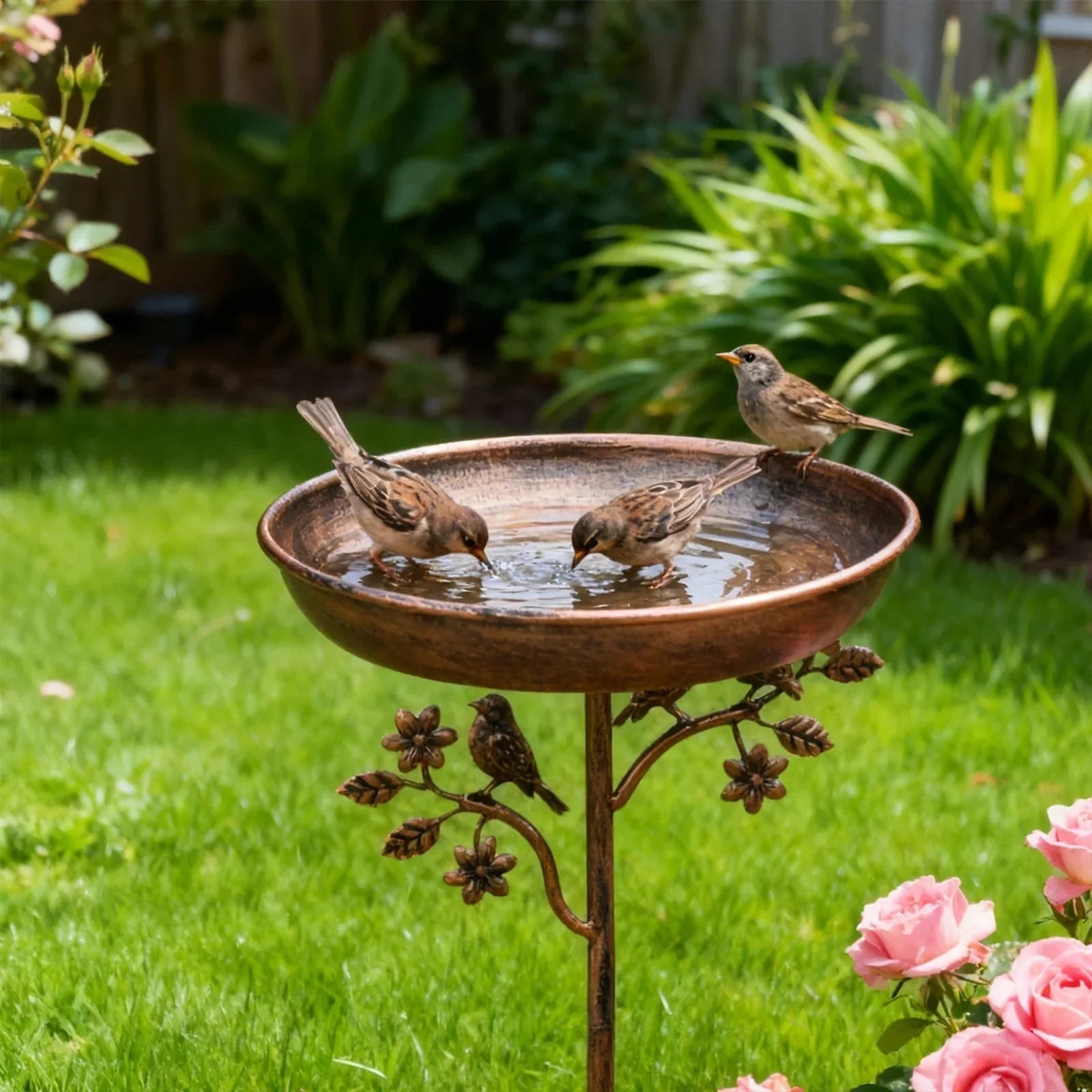 Elegant Metal Bird Bath Garden Decor with Decorative Stand