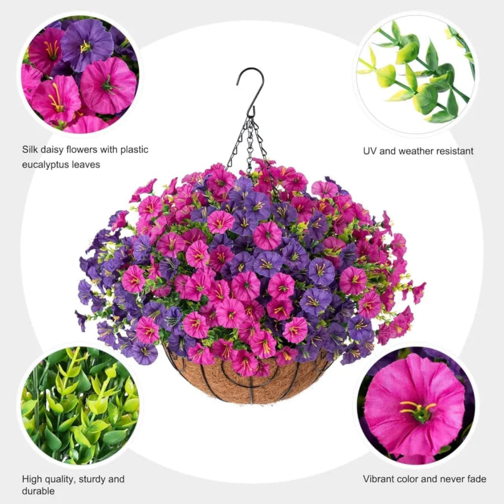 Elegant Silk Flower Hanging Basket for Indoor and Outdoor Decor