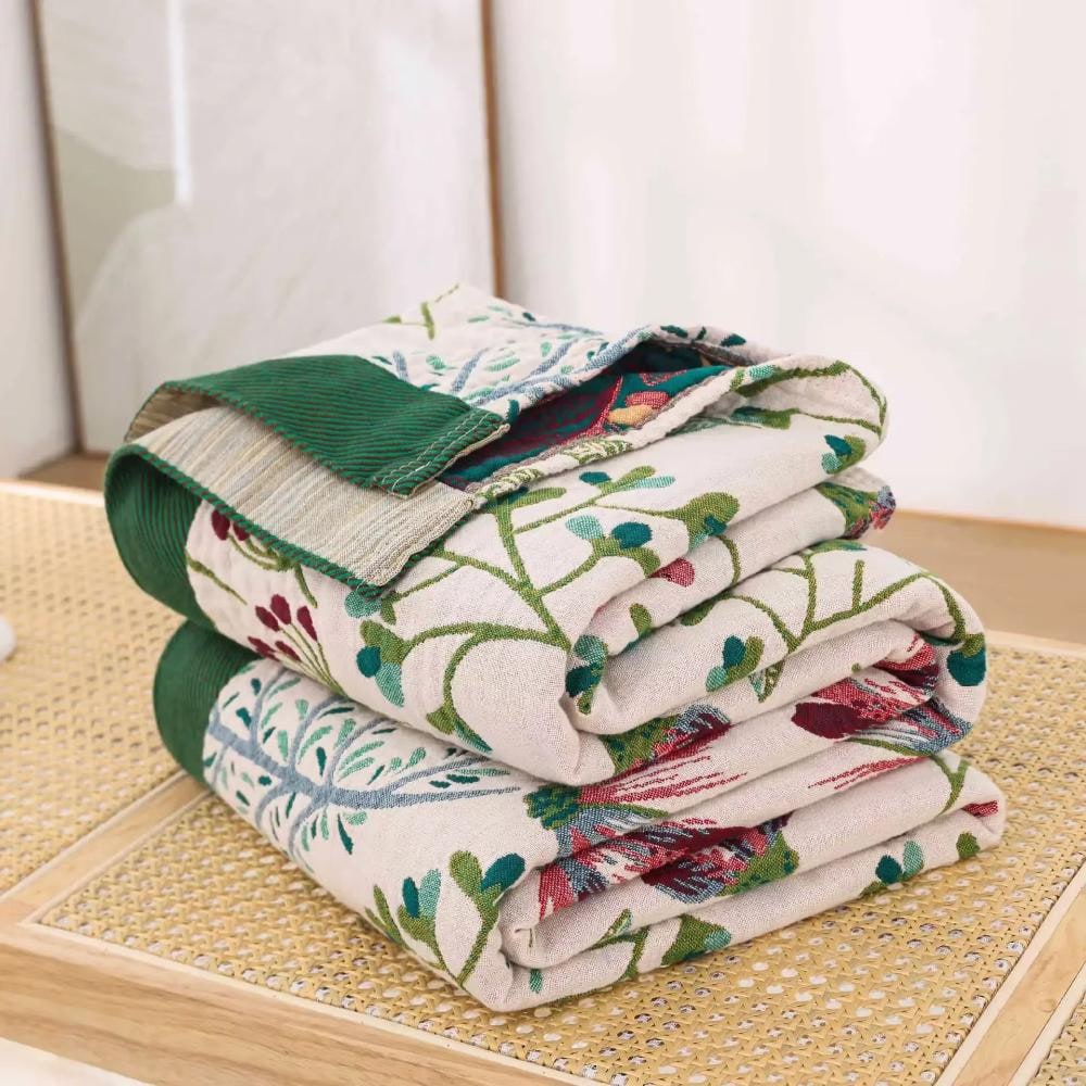 Cozy Cotton Throw Blanket with Plush Fluff and Decorative Floral Design