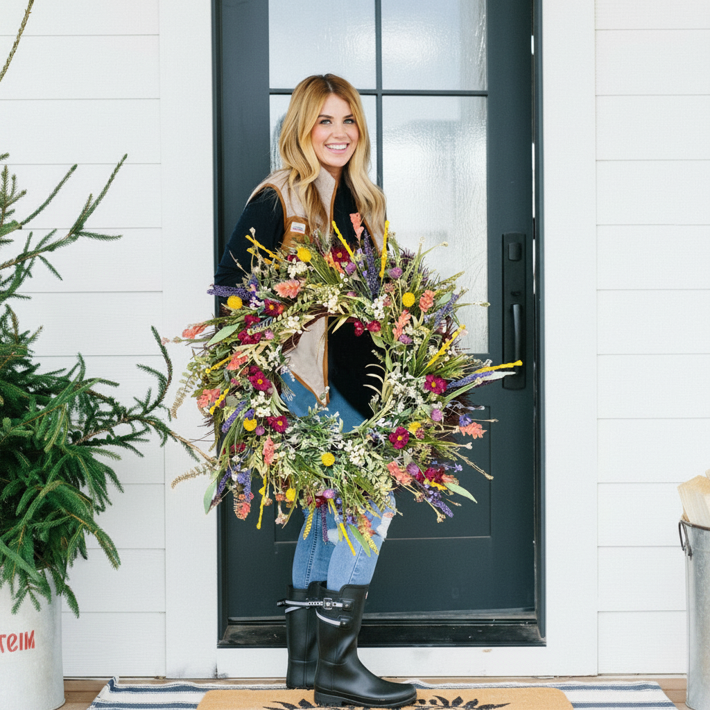 Wreath Front Door Spring Floral Seasonal Decor